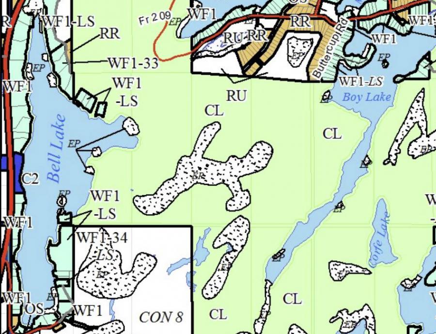 Zoning Map of Bell Lake in Municipality of McDougall and the District of Parry Sound